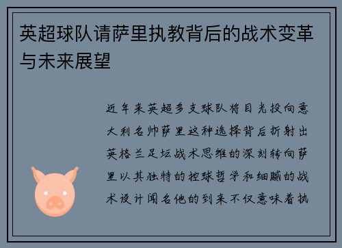 英超球队请萨里执教背后的战术变革与未来展望