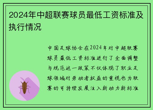 2024年中超联赛球员最低工资标准及执行情况